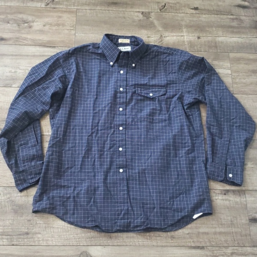 L.L. Bean Blue Plaid Casual Button Down Shirt